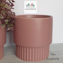 Load image into Gallery viewer, The Leaferie Blush plant pot. pink ceramic flowerpot. front view