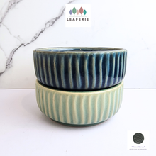 Load image into Gallery viewer, The Leaferie Willow shallow pot. 2 colours blue and green ceramic pot
