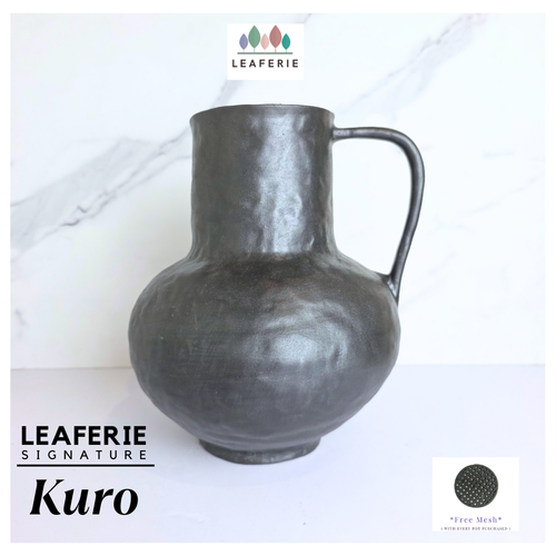 Kuro Leaferie Signature Black ceramic pitcher with 'Leaferie' 
