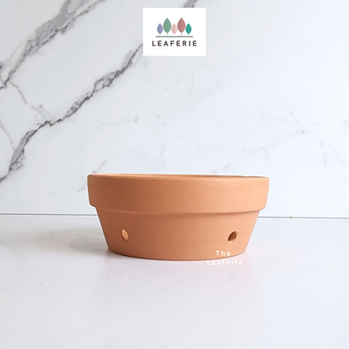 The Leaferie Terracotta Pot with holes. suitable for orchid. 3 sizes. front view of Maxi size