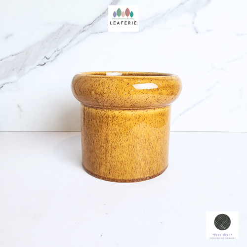 The Leaferie Greta orange flowerpot. ceramic material