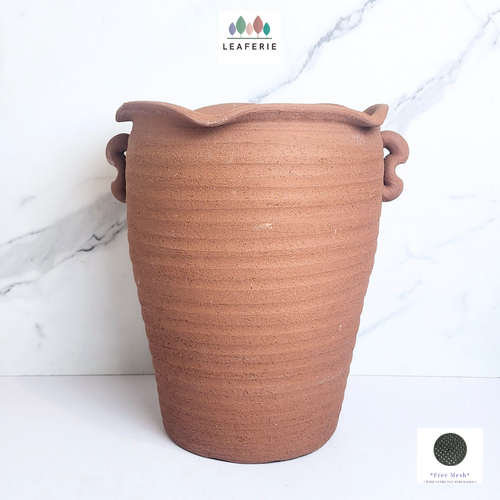 The Leaferie Yucca tall terracotta pot. 