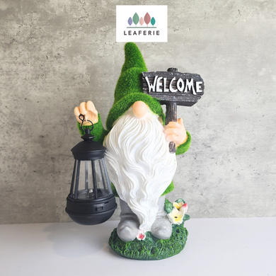 The Leaferie Aldon Gnome garden decoration with led lamp. resin material