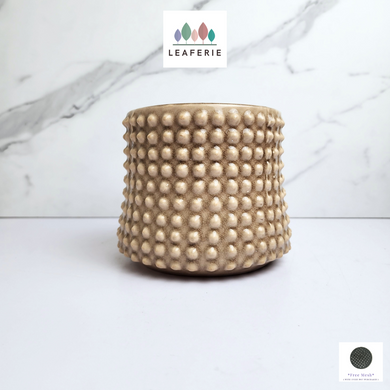 The Leaferie Bronwyn studded beige flowerpot. ceramic material