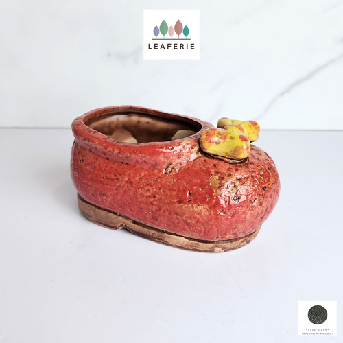 The Leaferie Bea Shoe red pot. ceramic material