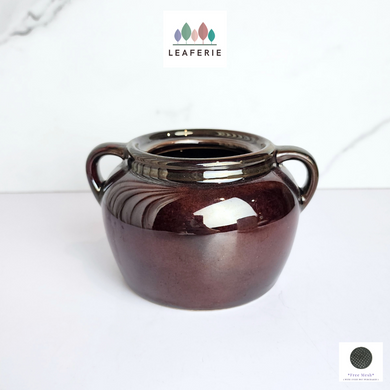 The Leaferie Campbell dark maroon flowerpot with ears. ceramic material