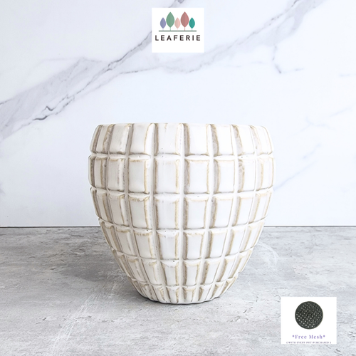 The Leaferie Bramla white ceramic pot.