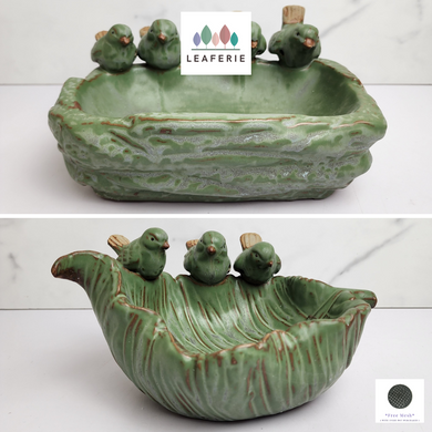 The Leaferie Miray Bird flowerpot. Green resin pot.