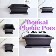 Load image into Gallery viewer, The Leaferie plastic Bonsai pots with trays. rectangular and square shape. Black Colour
