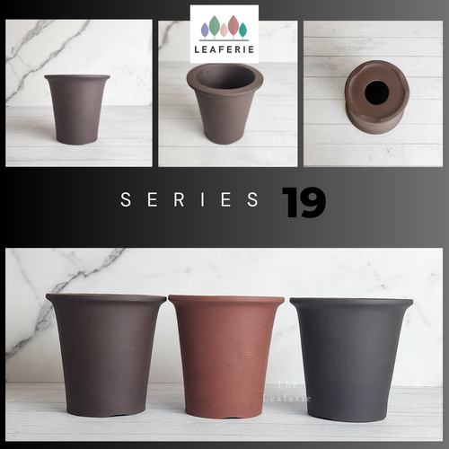 The Leaferie Bonsai pot 19 . zisha pots . 3 colours / front view