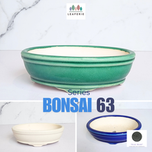 Load image into Gallery viewer, The Leaferie Bonsai series 63 Oval bonsai pot. ceramic material. green, blue and white colour
