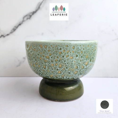 The Leaferie Thora green flowerpot. ceramic material