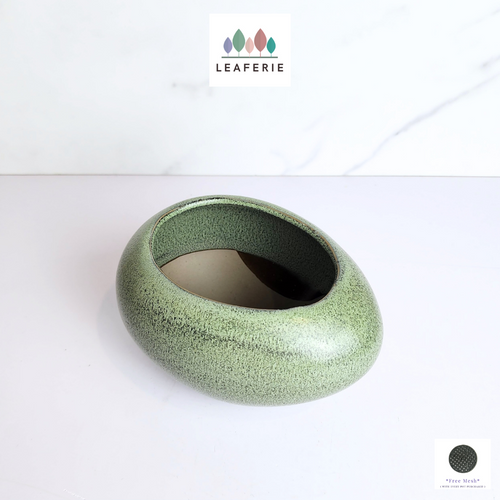 The Leaferie green shallow pot.ceramic flowerpot