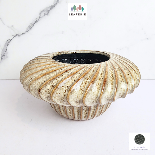 The Leaferie Paloma wide beige ceramic pot.