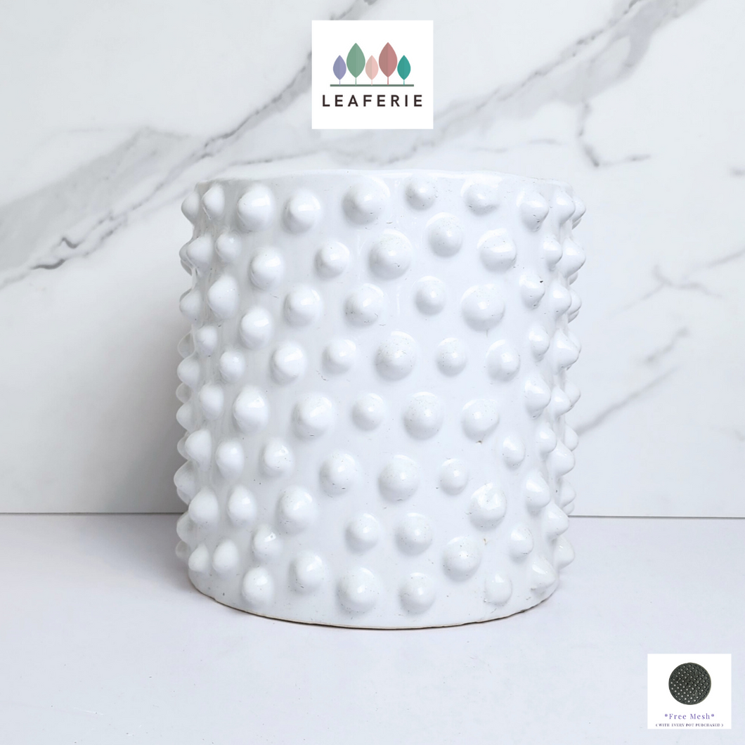 The Leaferie Ostaria white spike flowerpot. ceramic material