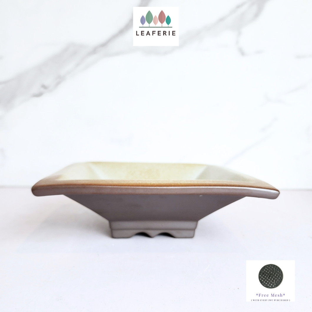 The Leaferie Mobee square shallow pot. ceramic material