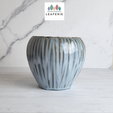 Load image into Gallery viewer, The Leaferie Serge plant pot. ceramic blue pot. front view
