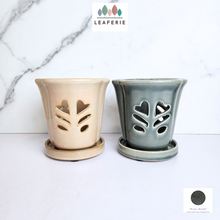 Load image into Gallery viewer, The Leaferie Layla Orchid pot with tray. 2 colours ceramic pot
