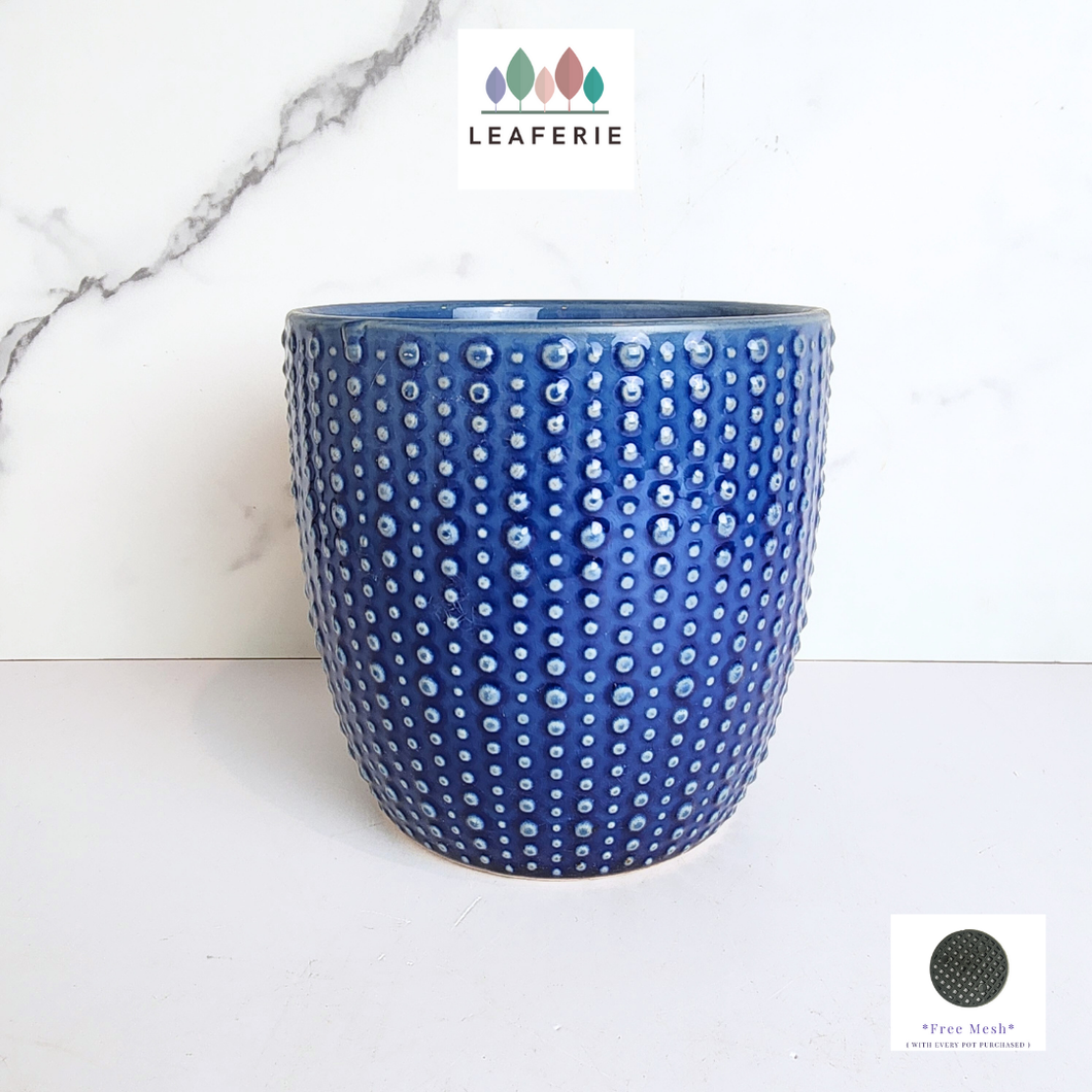 The Leaferie Zira blue ceramic pot