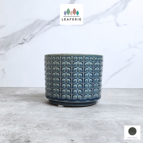 The Leaferie Avery blue flowerpot. ceramic material