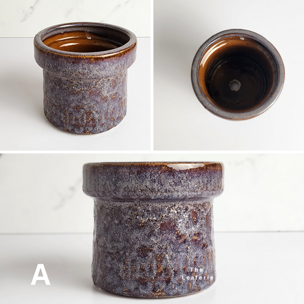 The Leaferie Mini Pots Series 6 . 12 mini pot designs . ceramic small planter. View of design A