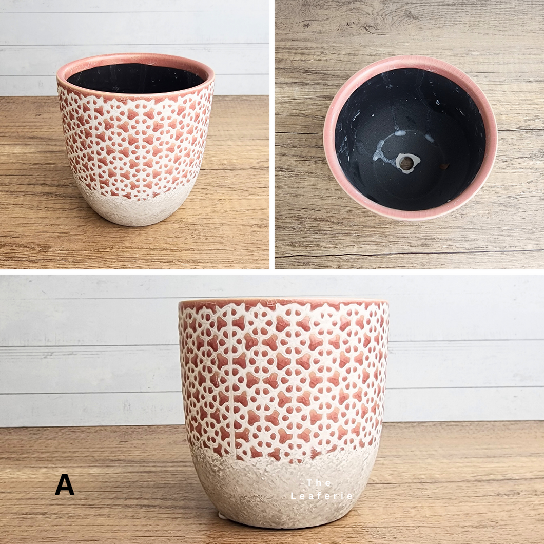 The Leaferie Mini Pots Series 8 . 9 designs ceramic pot.  Design A