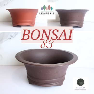 Bonsai pots with 'Leaferie' branding and 'Bonsai 83' text on a white background.