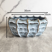 Load image into Gallery viewer, The Leaferie Eve Shallow flowerpot. ceramic blue pot
