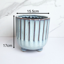 Load image into Gallery viewer, The Leaferie Rinne blue ceramic pot with stand.
