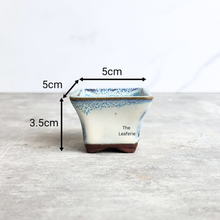 Load image into Gallery viewer, Small ceramic pot with dimensions labeled on a light gray background
