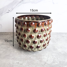 Load image into Gallery viewer, Twilla Ceramic pot with textured surface and measurements on a light background
