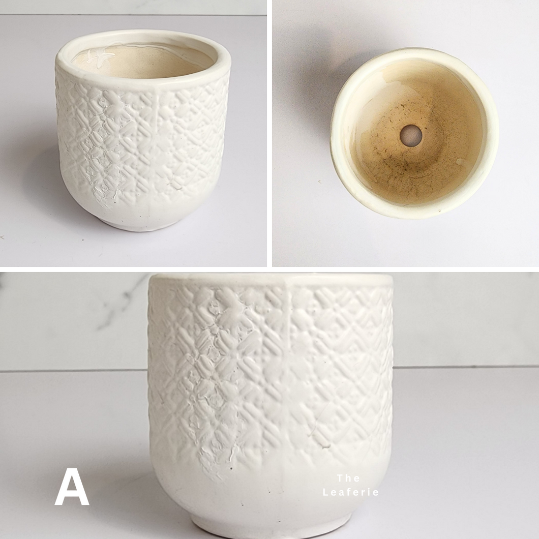 The Leaferie Petit pots Series 10 . 12 designs of ceramic mini pots. view of all  design A
