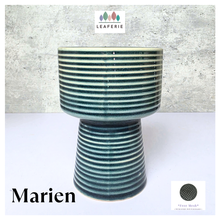 Load image into Gallery viewer, Marien Ceramic planter with striped design on a white surface, featuring the brand &#39;LEAFERIE&#39;.
