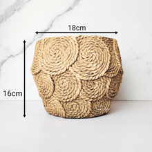 Load image into Gallery viewer, The Leaferie Parker cement pot with rattan rope.
