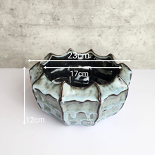 Load image into Gallery viewer, The Leaferie Fride Shallow pot. bluish ceramic planter. and size
