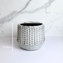 Load image into Gallery viewer, The Leaferie Jannike planter. ceramic pot. front view and size
