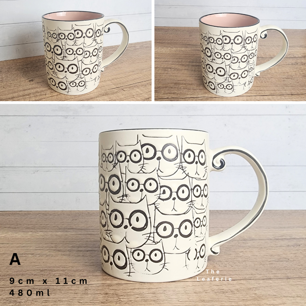The Leaferie Olivier Mugs and cups .6 designs cups. Design A Cat