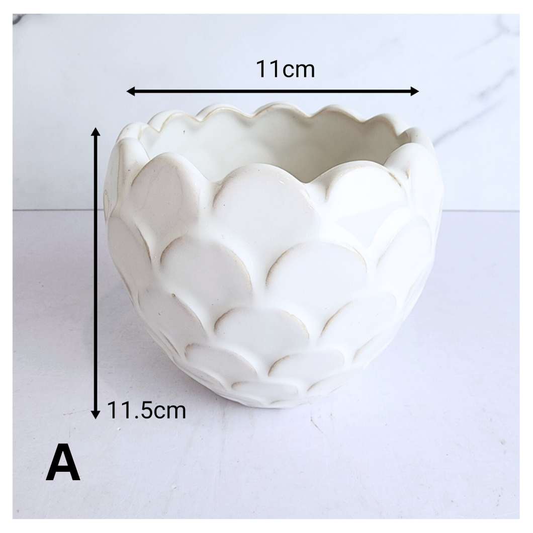 Nalya Heart-shaped ceramic planter with scalloped edge on a light background, featuring the LEAFERIE brand.