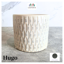Load image into Gallery viewer, Hugo Ceramic planter with textured design on a gray surface, featuring the brand 'LEAFERIE'.
