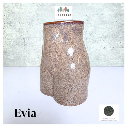 Evia Ceramic vase with speckled texture on a light background, featuring the brand 'LEAFERIE'.