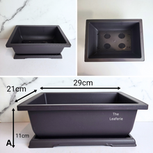 Load image into Gallery viewer, The Leaferie plastic Bonsai pots with trays. rectangular and square shape. Black Colour
