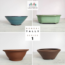Load image into Gallery viewer, The Leaferie Tally Bonsai pot series 1 . 4 designs .front view of all 4 designs
