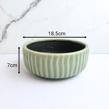 Load image into Gallery viewer, The Leaferie Willow shallow pot. 2 colours blue and green ceramic pot
