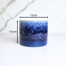 Load image into Gallery viewer, The Leaferie Kuba blue ceramic pot. 
