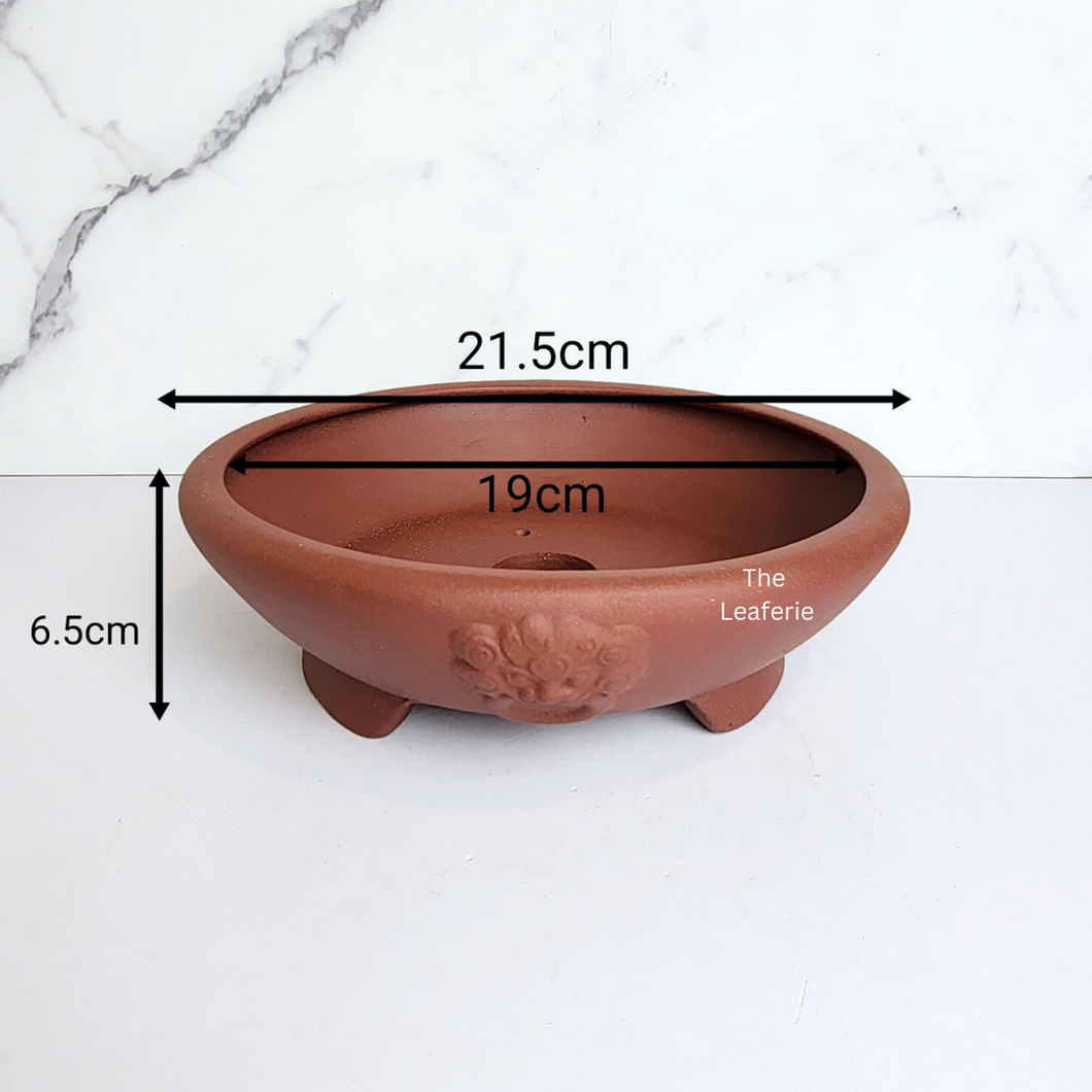 The Leaferie Bonsai Pots Series 54 . 2 colours round zisha pot with dragon face,