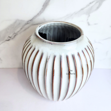 Load image into Gallery viewer, The Leaferie Velde tall flowerpot. ceramic white colour with stripes
