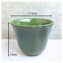 Load image into Gallery viewer, Alto Green ceramic planter with &#39;LEAFERIE&#39; branding on a light gray background
