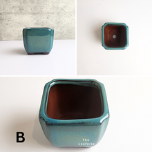 Load image into Gallery viewer, The Leaferie Bonsai Series 26. blue theme. 4 designs ceramic pot. photo of designs. B
