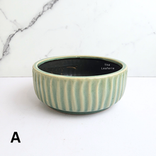 Load image into Gallery viewer, The Leaferie Willow shallow pot. 2 colours blue and green ceramic pot
