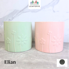 Load image into Gallery viewer, The Leaferie Elian flowerpot. Floral green and pink color ceramic pot.
